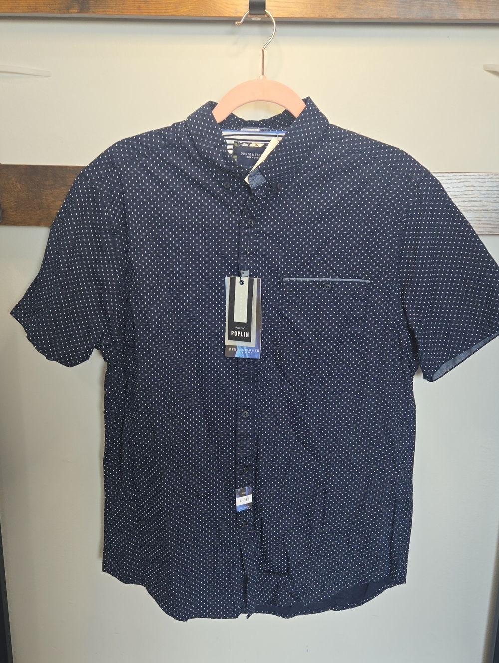 Denim & Flower Navy Microdot Short-Sleeve Button-Down Shirt